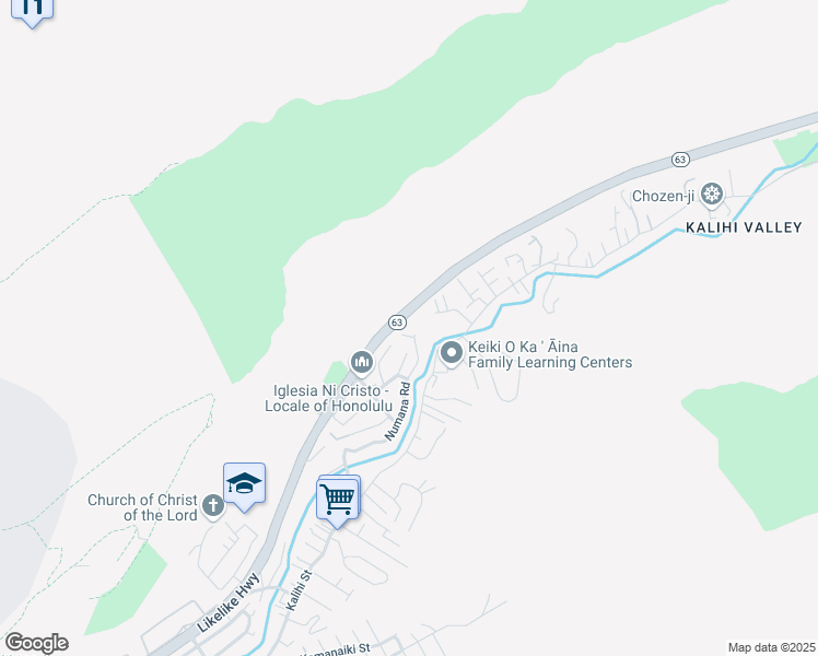 map of restaurants, bars, coffee shops, grocery stores, and more near 3128 Numana Road in Honolulu