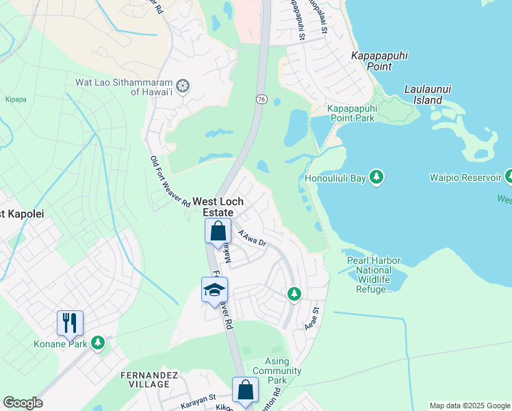map of restaurants, bars, coffee shops, grocery stores, and more near 91-1034 Apuu Street in Ewa Beach