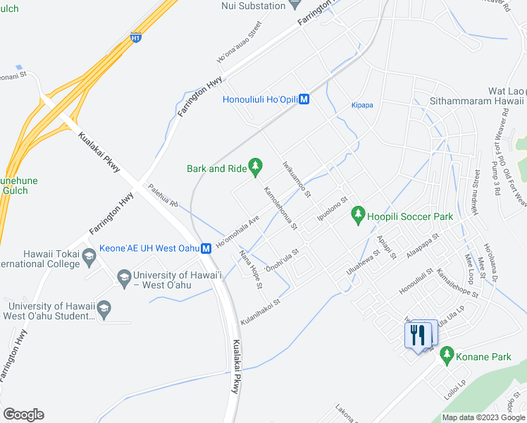 map of restaurants, bars, coffee shops, grocery stores, and more near 91-3575 Kauluakoko Street in Ewa Beach
