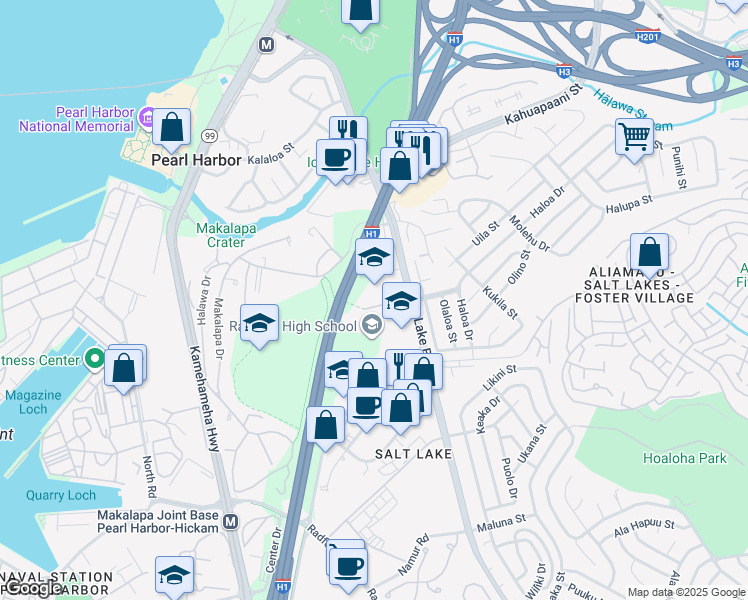 map of restaurants, bars, coffee shops, grocery stores, and more near 4435 Salt Lake Boulevard in Honolulu
