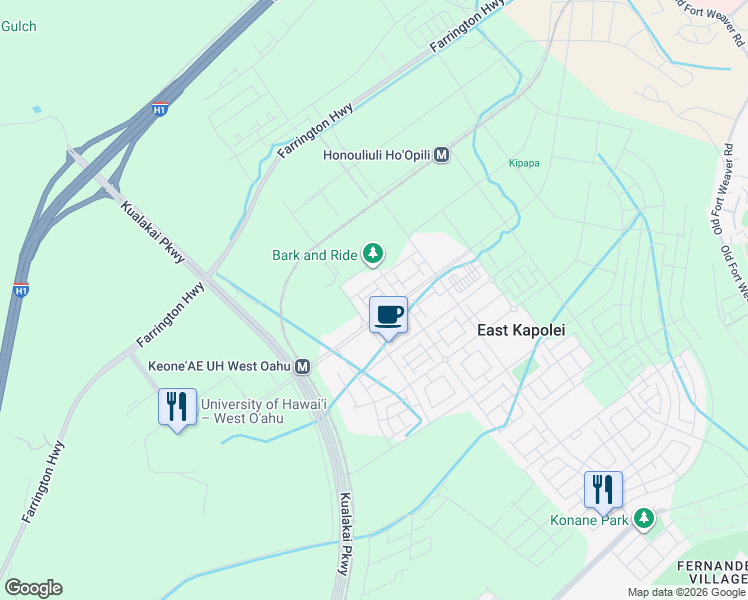 map of restaurants, bars, coffee shops, grocery stores, and more near 91-3633 Kauluakoko Street in Ewa Beach