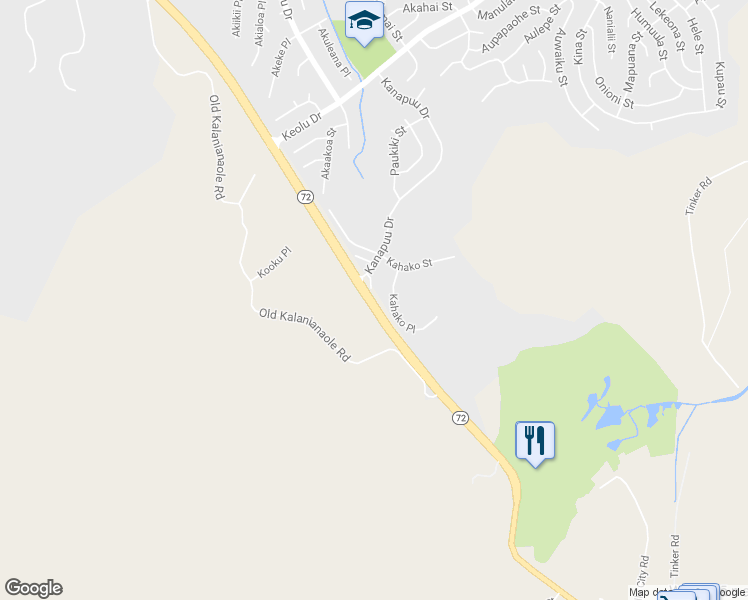 map of restaurants, bars, coffee shops, grocery stores, and more near 98 Kanapuu Place in Kailua