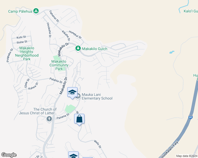 map of restaurants, bars, coffee shops, grocery stores, and more near 92-301 Palaulau Place in Kapolei