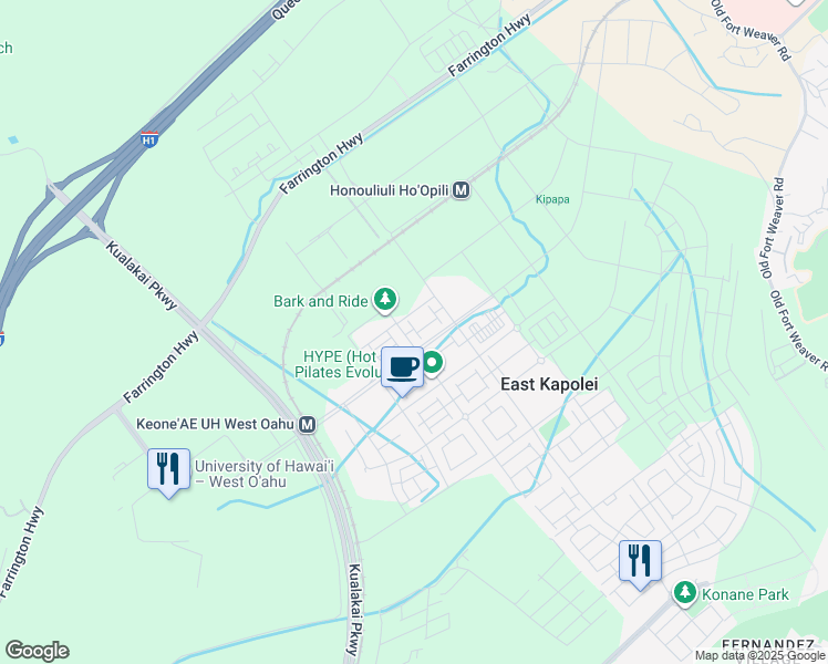 map of restaurants, bars, coffee shops, grocery stores, and more near 91-3575 Kauluakoko Street in Ewa Beach