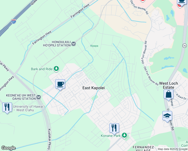 map of restaurants, bars, coffee shops, grocery stores, and more near Unnamed Road in Honolulu County