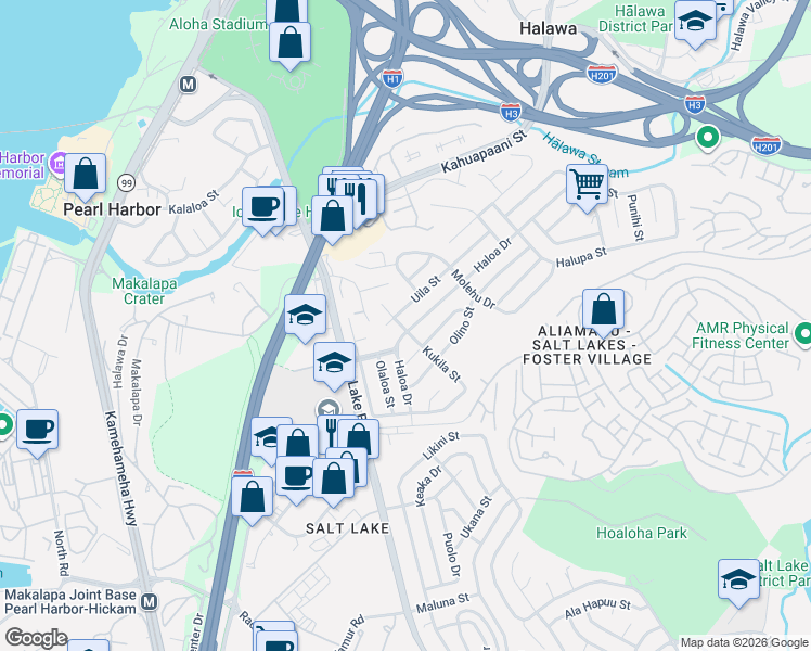 map of restaurants, bars, coffee shops, grocery stores, and more near 1275 Kukila Street in Honolulu