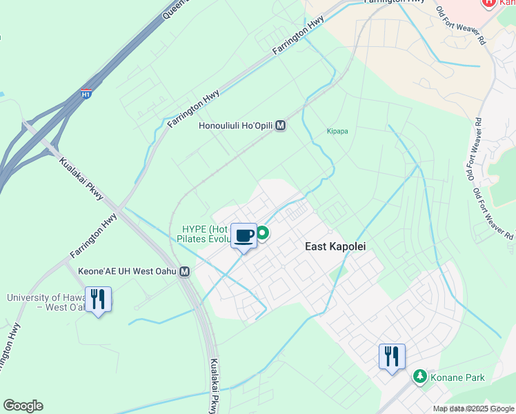 map of restaurants, bars, coffee shops, grocery stores, and more near Iwikuamo'o Street in Ewa Beach
