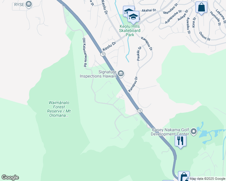 map of restaurants, bars, coffee shops, grocery stores, and more near 42-135 Old Kalanianaole Road in Kailua