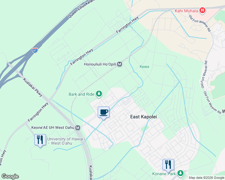 map of restaurants, bars, coffee shops, grocery stores, and more near Unnamed Road in Ewa Beach