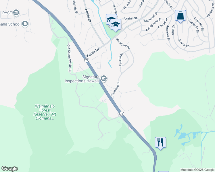 map of restaurants, bars, coffee shops, grocery stores, and more near 164A Kahako Street in Kailua