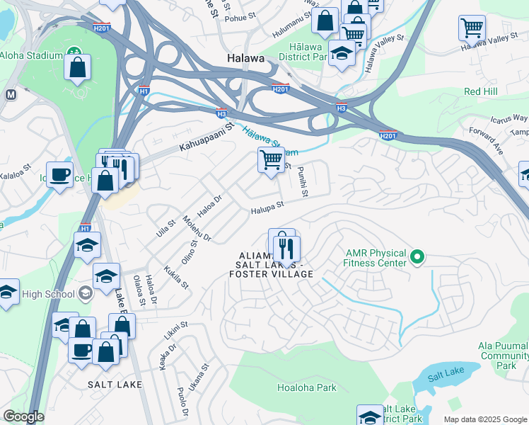 map of restaurants, bars, coffee shops, grocery stores, and more near 4309 Halupa Street in Honolulu