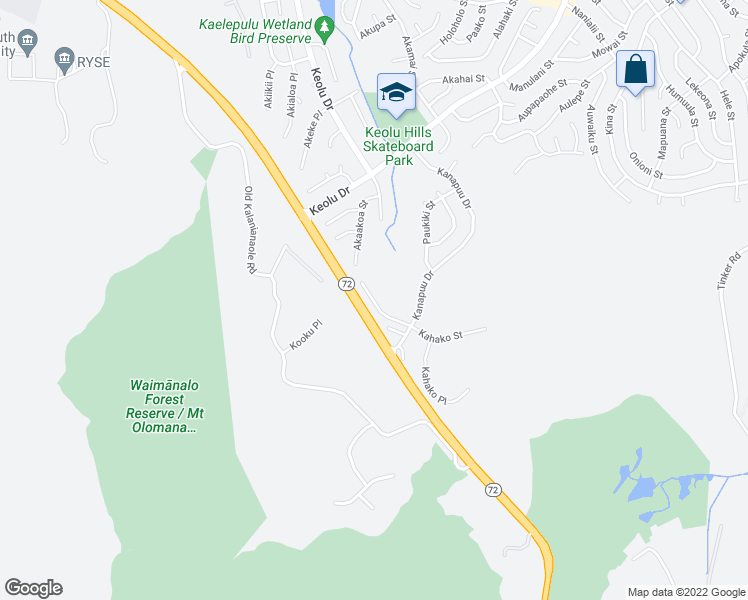 map of restaurants, bars, coffee shops, grocery stores, and more near 133A Kahako Street in Kailua
