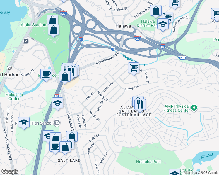 map of restaurants, bars, coffee shops, grocery stores, and more near 1450 Olino Street in Honolulu