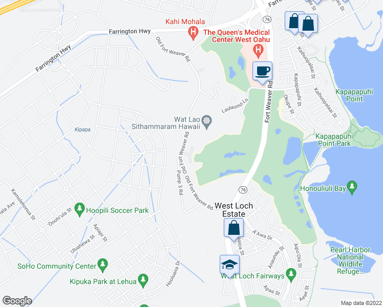map of restaurants, bars, coffee shops, grocery stores, and more near 2 Fort Weaver Road in Ewa Beach