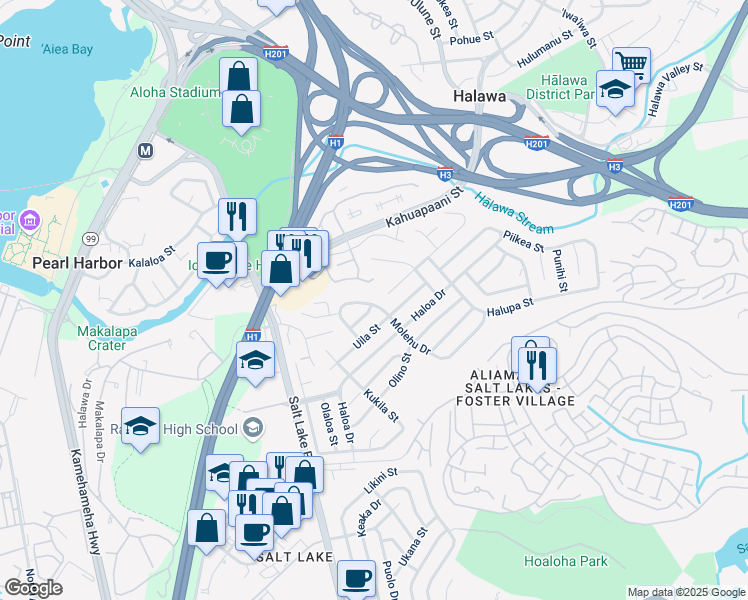 map of restaurants, bars, coffee shops, grocery stores, and more near 1324 Opua Street in Honolulu