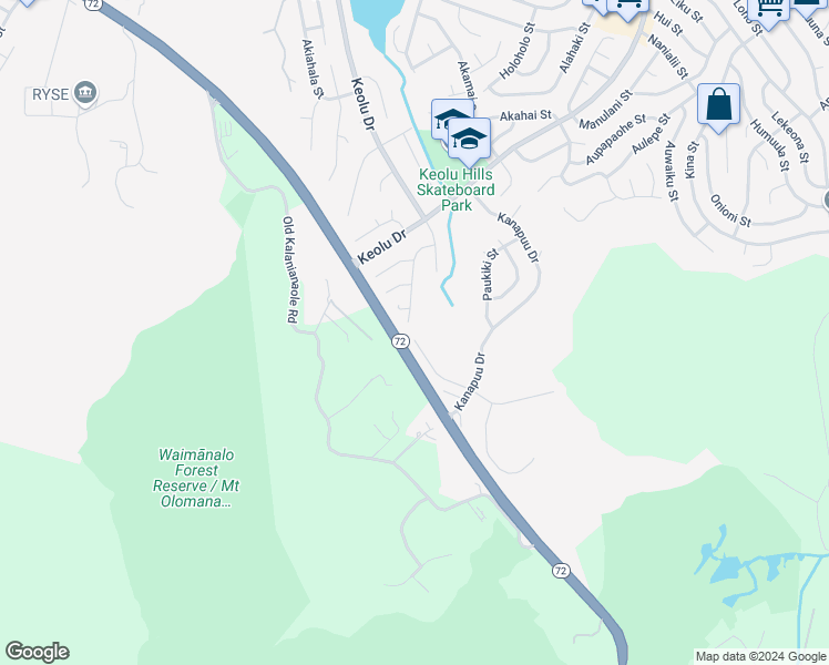 map of restaurants, bars, coffee shops, grocery stores, and more near 1718 Akaakoa Street in Kailua