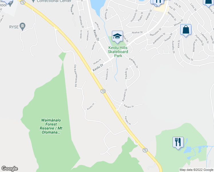map of restaurants, bars, coffee shops, grocery stores, and more near 1718 Akaakoa Street in Kailua
