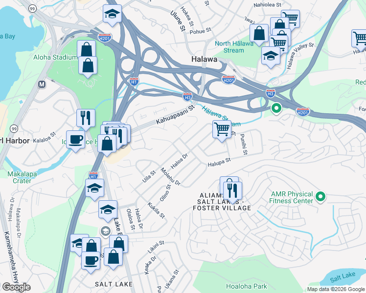 map of restaurants, bars, coffee shops, grocery stores, and more near 4421 Halupa St in Honolulu