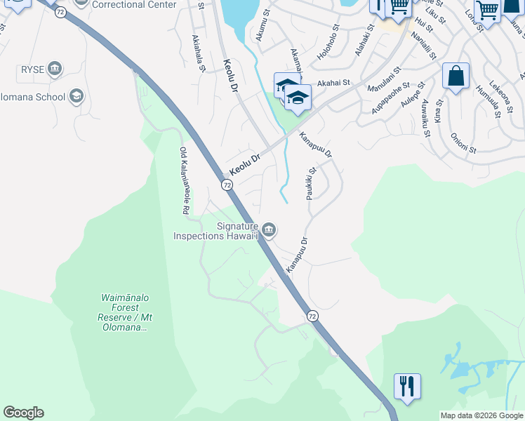 map of restaurants, bars, coffee shops, grocery stores, and more near 1724 Akaakoa Street in Kailua