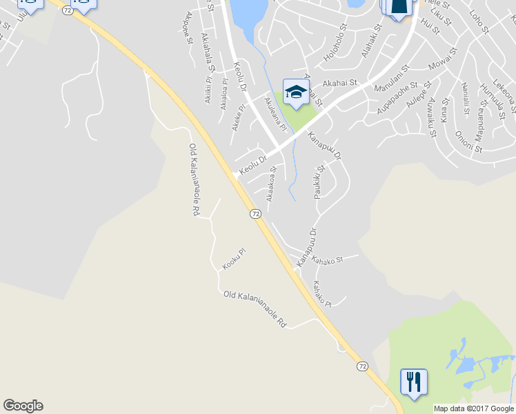 map of restaurants, bars, coffee shops, grocery stores, and more near 1723 Akaakoa Street in Kailua