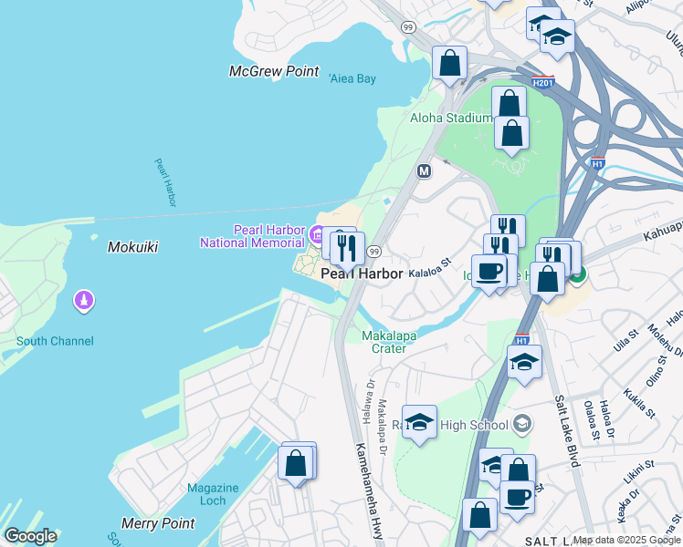 map of restaurants, bars, coffee shops, grocery stores, and more near Waipio Point Access Road in Ewa Beach