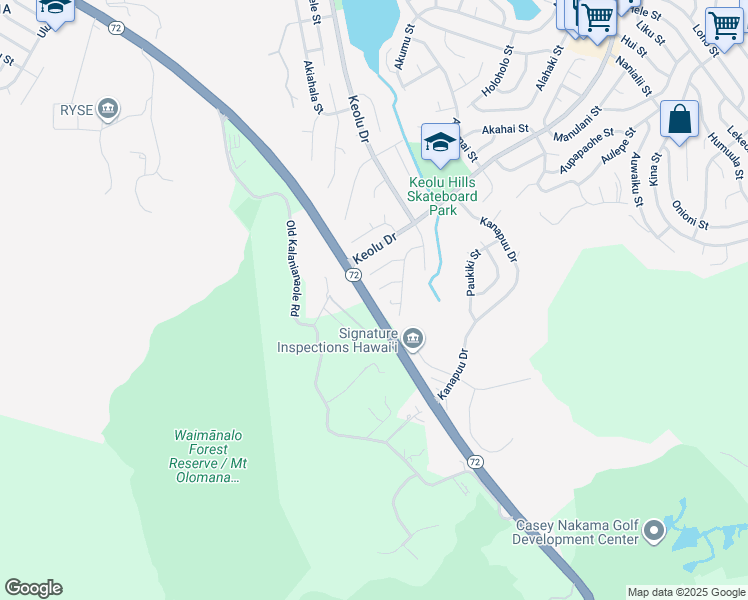 map of restaurants, bars, coffee shops, grocery stores, and more near 1723 Akaakoa Street in Kailua