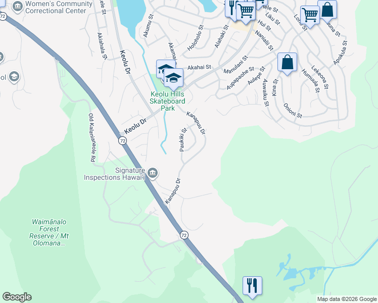 map of restaurants, bars, coffee shops, grocery stores, and more near 1669 Kanapuu Drive in Kailua
