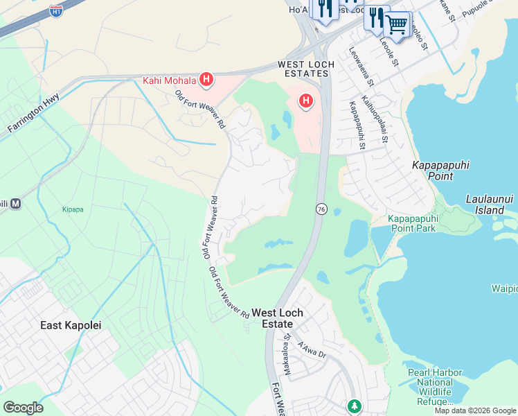 map of restaurants, bars, coffee shops, grocery stores, and more near 91-2126 Old Fort Weaver Road in Ewa Beach