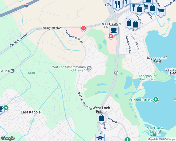 map of restaurants, bars, coffee shops, grocery stores, and more near 91-2126 Fort Weaver Road in Ewa Beach