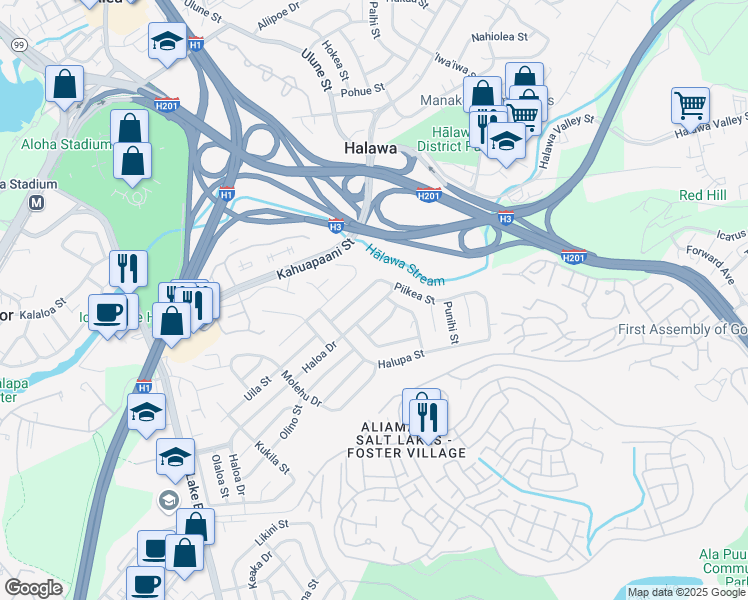 map of restaurants, bars, coffee shops, grocery stores, and more near 1564 Piikea Street in Honolulu