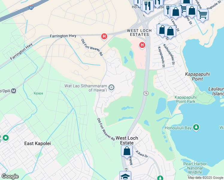 map of restaurants, bars, coffee shops, grocery stores, and more near 91-2126 Fort Weaver Road in Ewa Beach