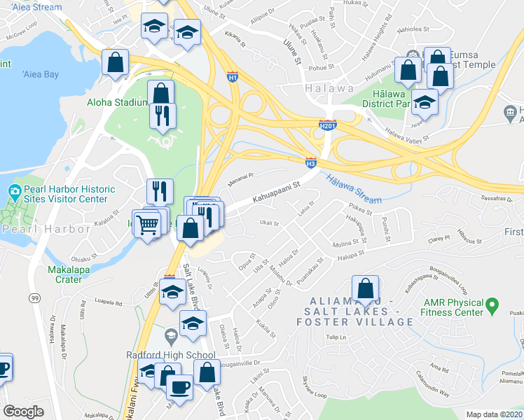 map of restaurants, bars, coffee shops, grocery stores, and more near 1334 Ala Alii Street in Honolulu