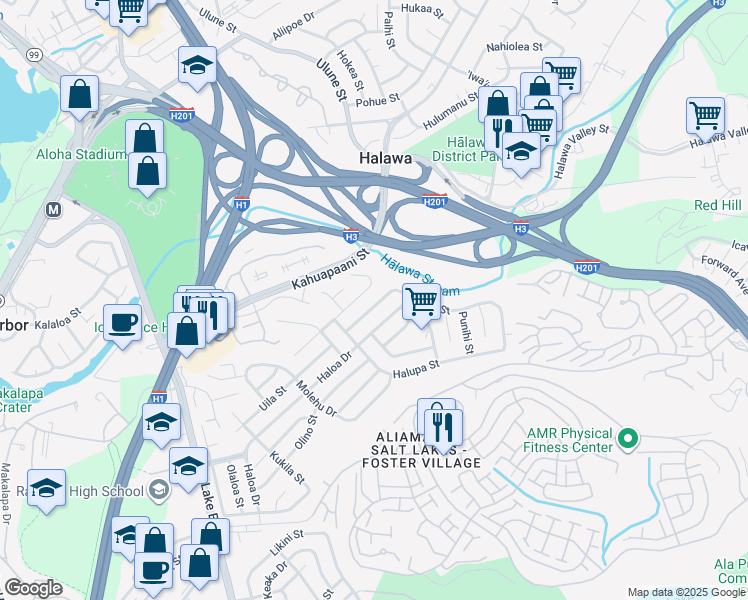 map of restaurants, bars, coffee shops, grocery stores, and more near 1564 Piikea Street in Honolulu