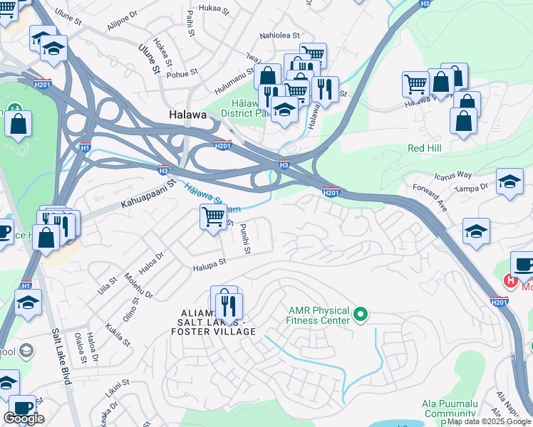 map of restaurants, bars, coffee shops, grocery stores, and more near 1718 Piikea Street in Honolulu