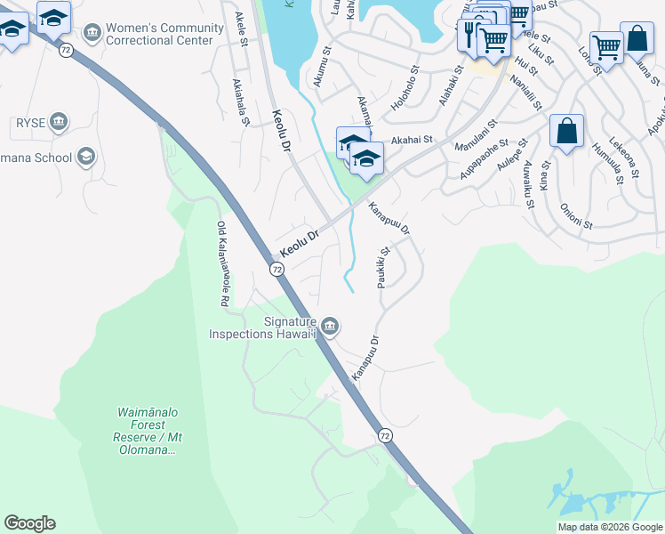 map of restaurants, bars, coffee shops, grocery stores, and more near 1755 Akaakaawa Street in Kailua
