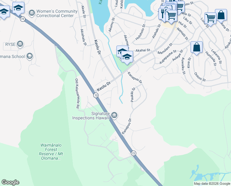 map of restaurants, bars, coffee shops, grocery stores, and more near 1755 Akaakaawa Street in Kailua