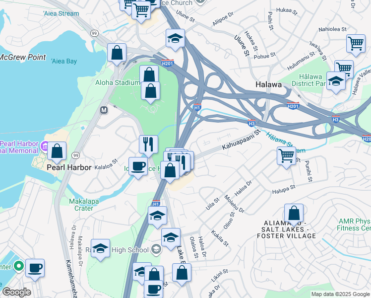 map of restaurants, bars, coffee shops, grocery stores, and more near in Halawa