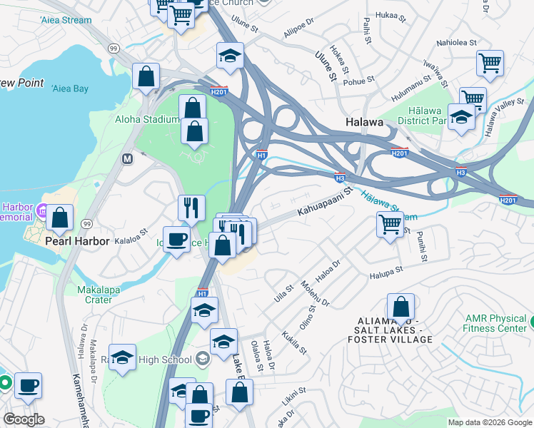 map of restaurants, bars, coffee shops, grocery stores, and more near in Halawa