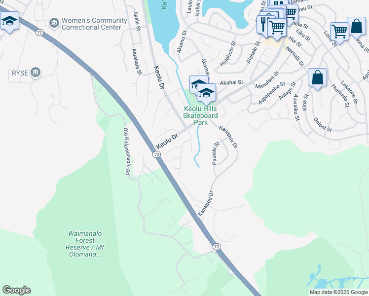 map of restaurants, bars, coffee shops, grocery stores, and more near 1766 Akaakoa Street in Kailua