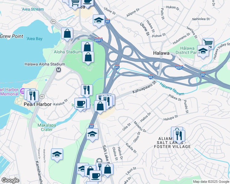 map of restaurants, bars, coffee shops, grocery stores, and more near in Halawa