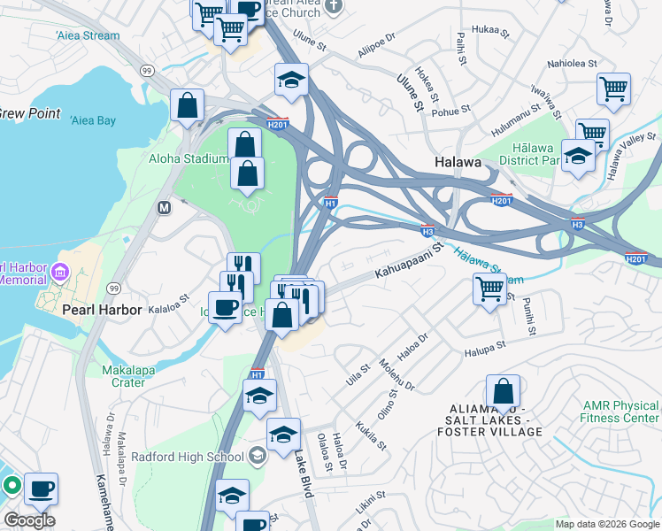 map of restaurants, bars, coffee shops, grocery stores, and more near 329 Mananai Place in Honolulu