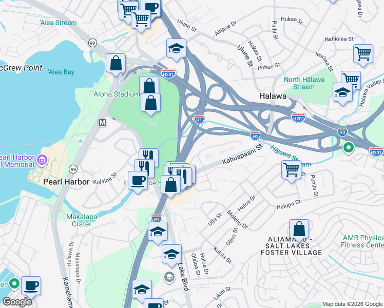 map of restaurants, bars, coffee shops, grocery stores, and more near 311 Mananai Place in Honolulu