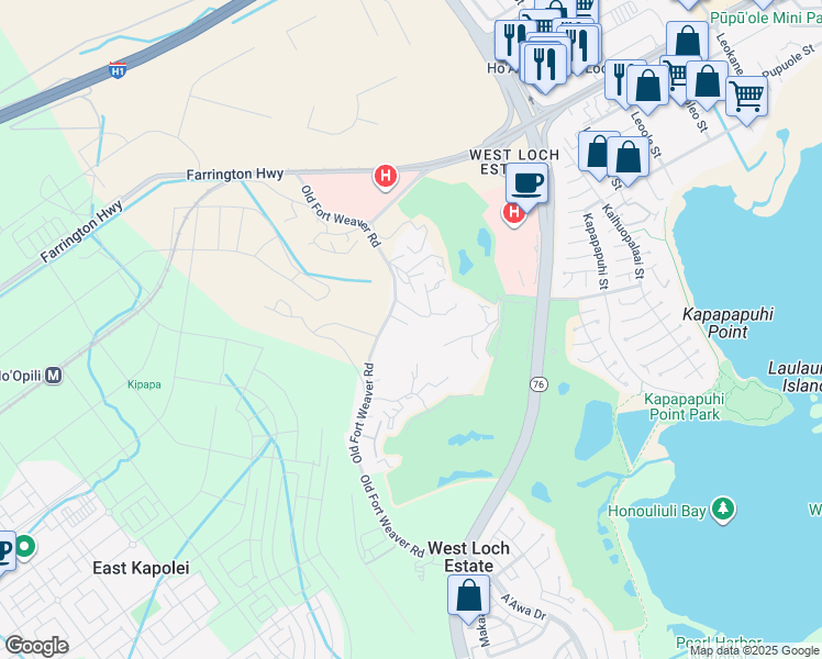 map of restaurants, bars, coffee shops, grocery stores, and more near 91-2176 Fort Weaver Road in Ewa Beach