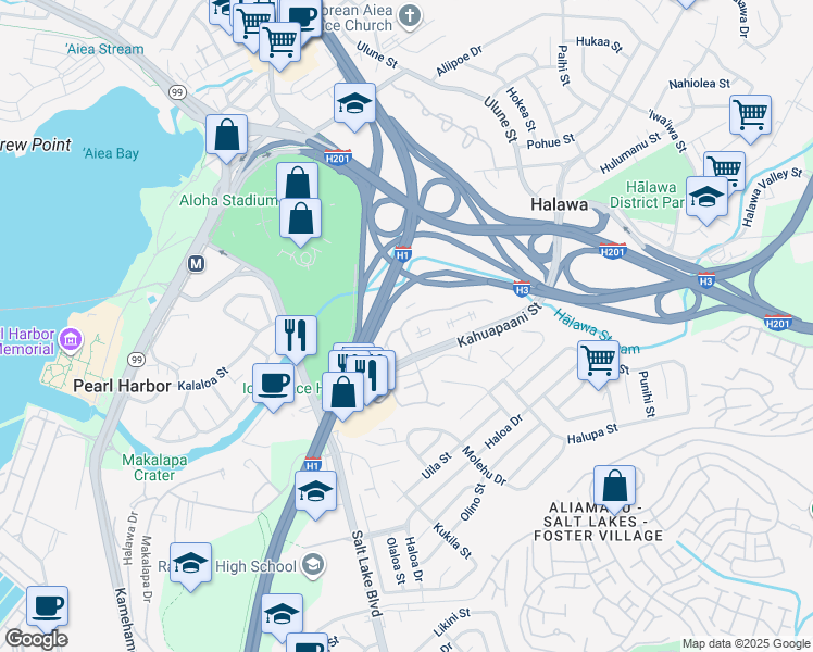 map of restaurants, bars, coffee shops, grocery stores, and more near 329 Mananai Place in Honolulu