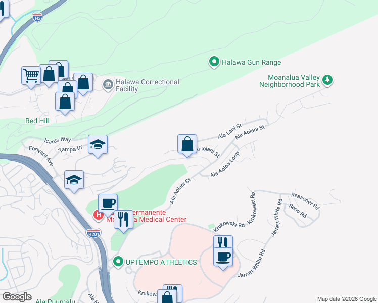 map of restaurants, bars, coffee shops, grocery stores, and more near 1439 Ala Iolani Street in Honolulu