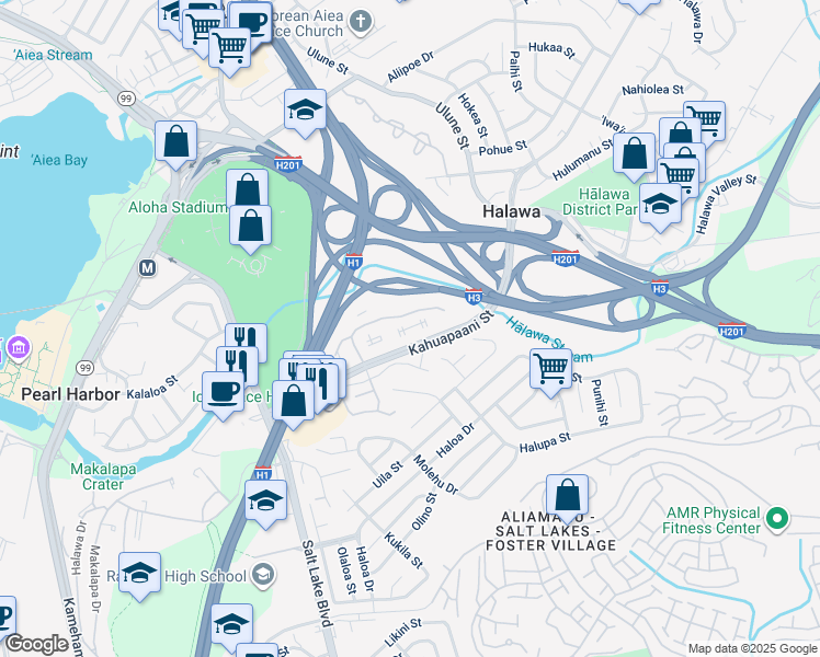 map of restaurants, bars, coffee shops, grocery stores, and more near 456 Mananai Place in Honolulu