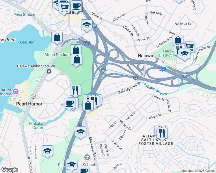 map of restaurants, bars, coffee shops, grocery stores, and more near 429 Mananai Place in Honolulu