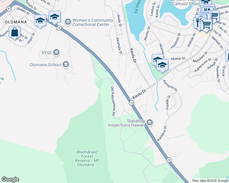map of restaurants, bars, coffee shops, grocery stores, and more near 42-281 Old Kalanianaole Road in Kailua