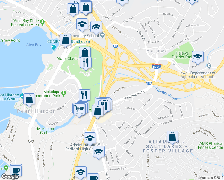 map of restaurants, bars, coffee shops, grocery stores, and more near 329 Mananai Place in Honolulu