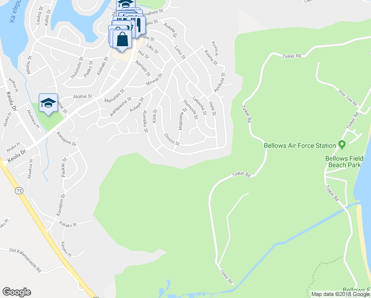 map of restaurants, bars, coffee shops, grocery stores, and more near 1467 Kina Street in Kailua